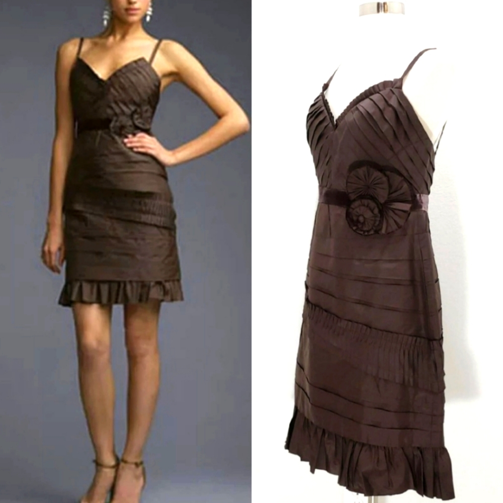 Silk Taffeta Pleated Ruffle Party Dress - BCBGMaxazria